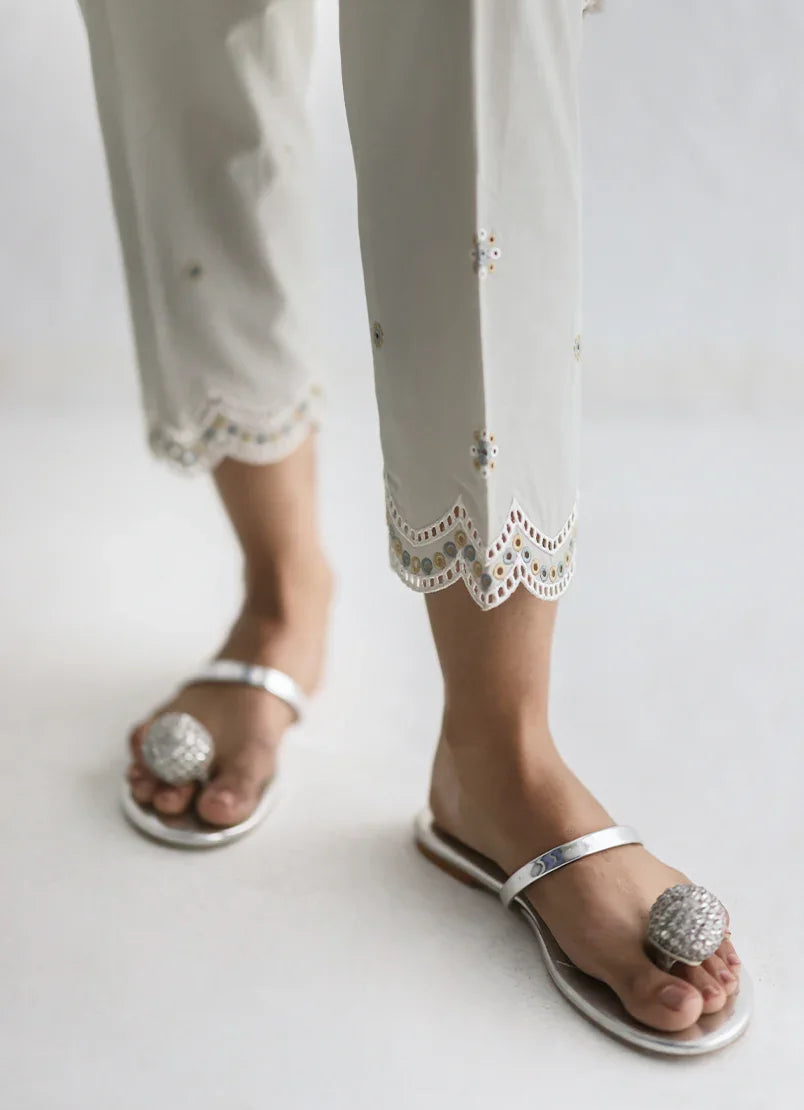 RAAZ Dull Olive Schiffli Co-Ord Set – Cotton 2PC Stitched