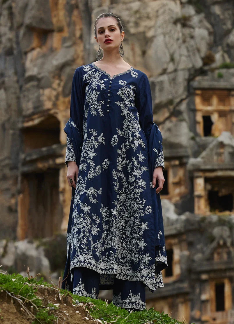 Buy Navy Blue Embroidered Unstitched Lawn Suit