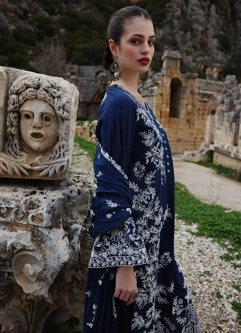 Buy Navy Blue Embroidered Unstitched Lawn Suit