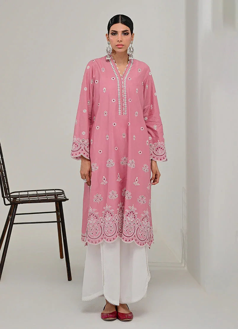 Raaz Peach Embroidered Kurti – Pure Cotton | Spring '25