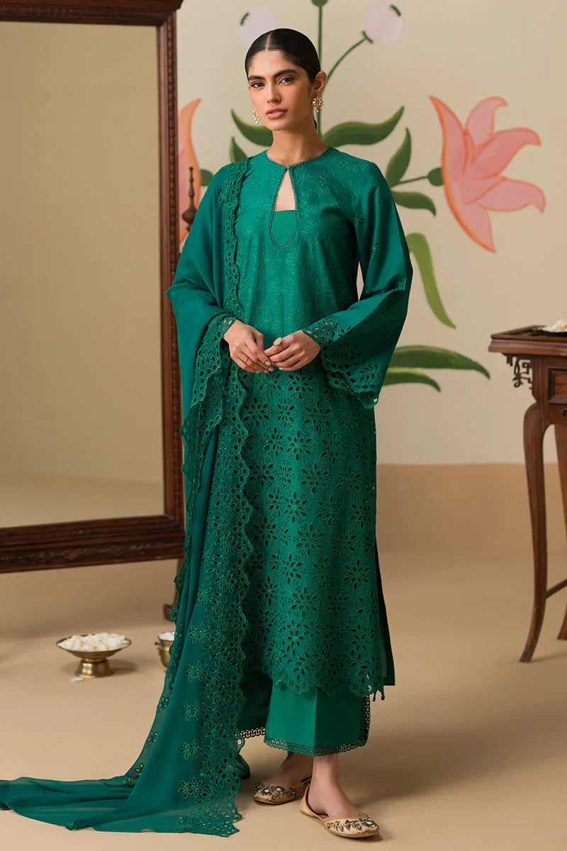 Raaz Pine Forest Lawn Suit – 3PC Chikankari Green Set
