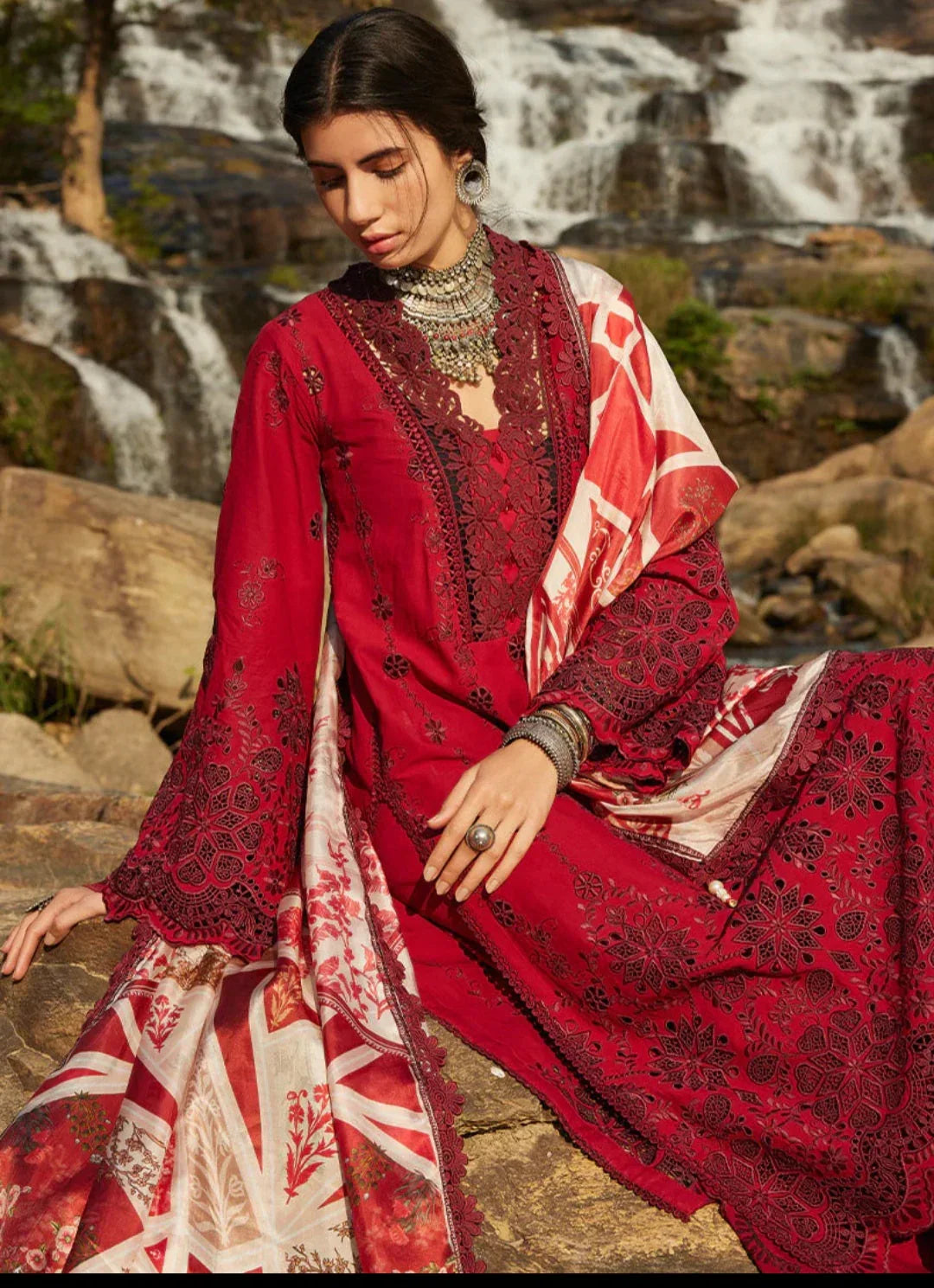 Dahlia Red Embroidered Lawn Suit – RAAZ 3PC Unstitched Summer Festive