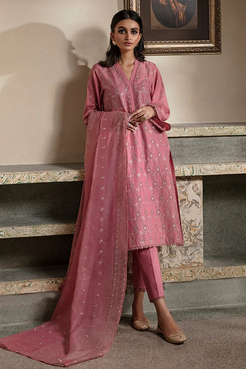 Raaz Coral Bouquet Lawn Suit – 3PC Chikankari Pink Set