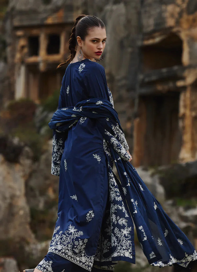 Buy Navy Blue Embroidered Unstitched Lawn Suit