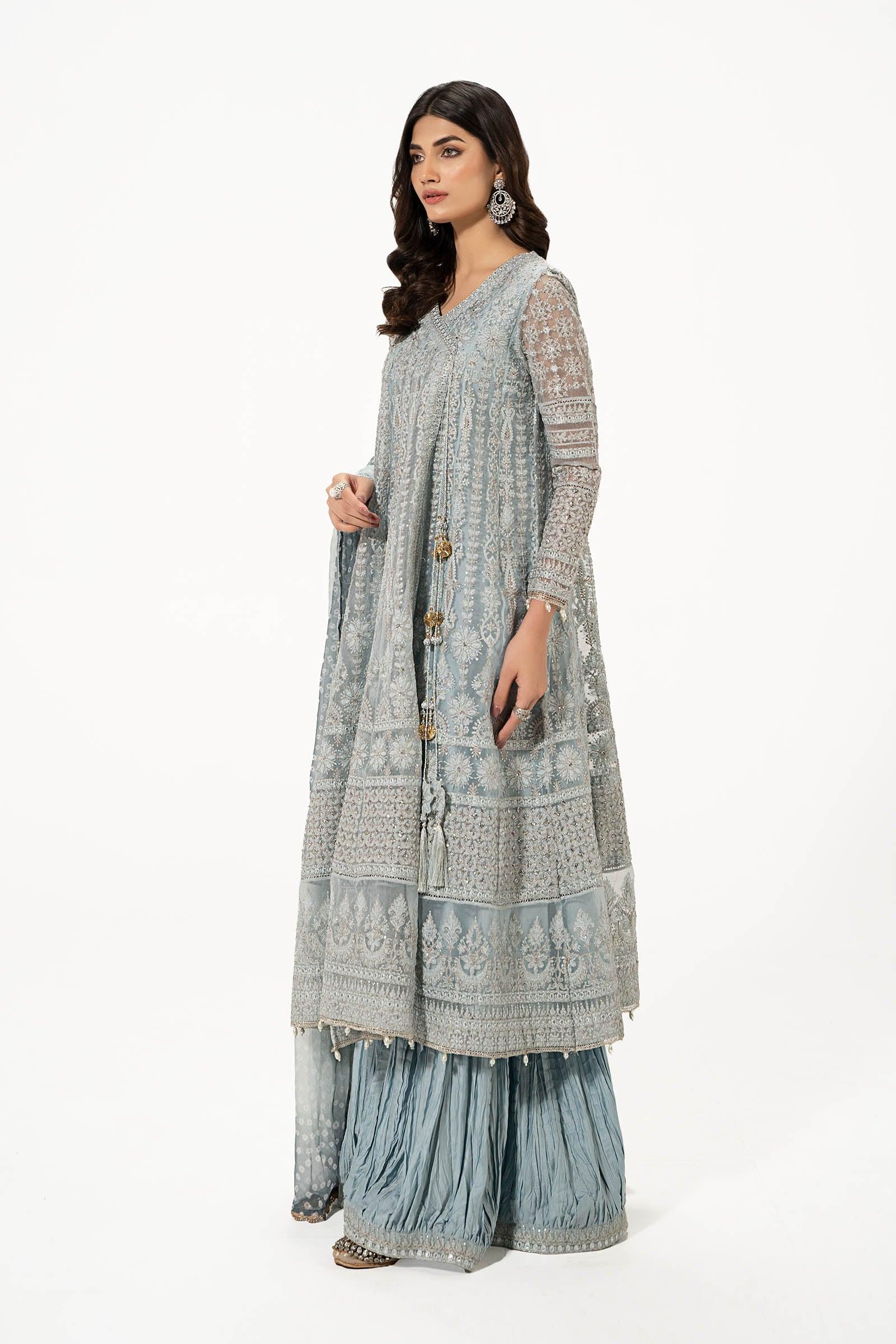 Raaz Ice Blue Formal 3PC Suit – Embroidered Angrakha Set