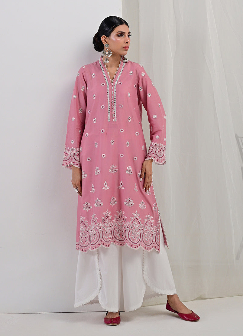 Raaz Peach Embroidered Kurti – Pure Cotton | Spring '25