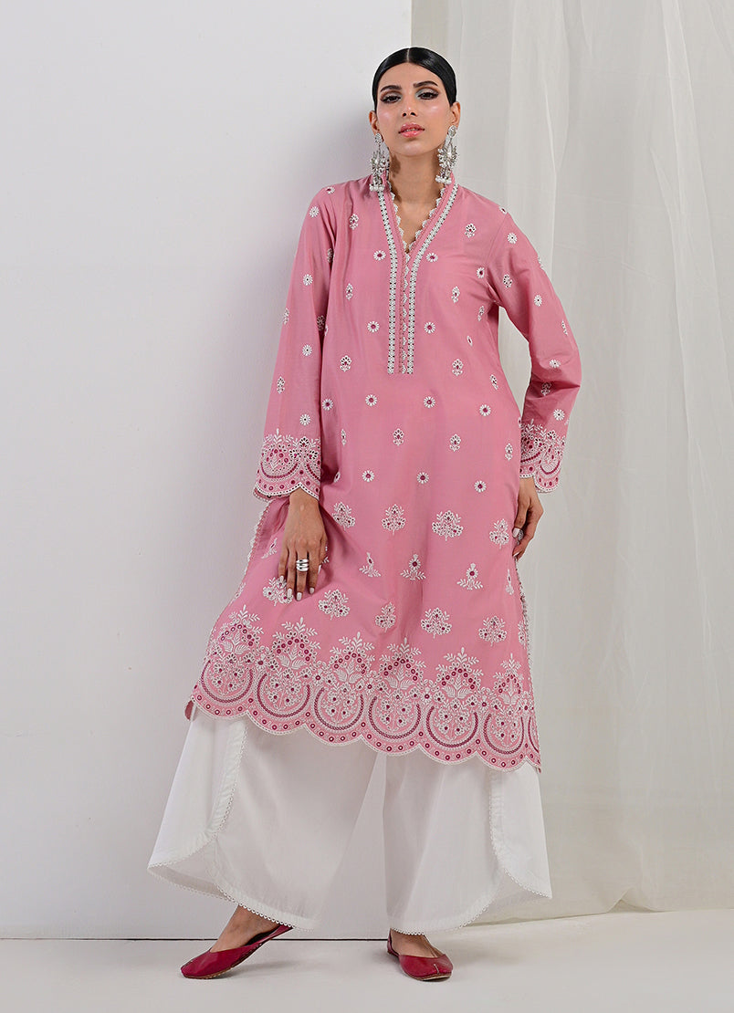Raaz Peach Embroidered Kurti – Pure Cotton | Spring '25