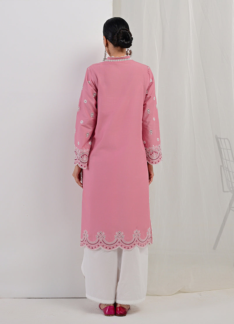 Raaz Peach Embroidered Kurti – Pure Cotton | Spring '25