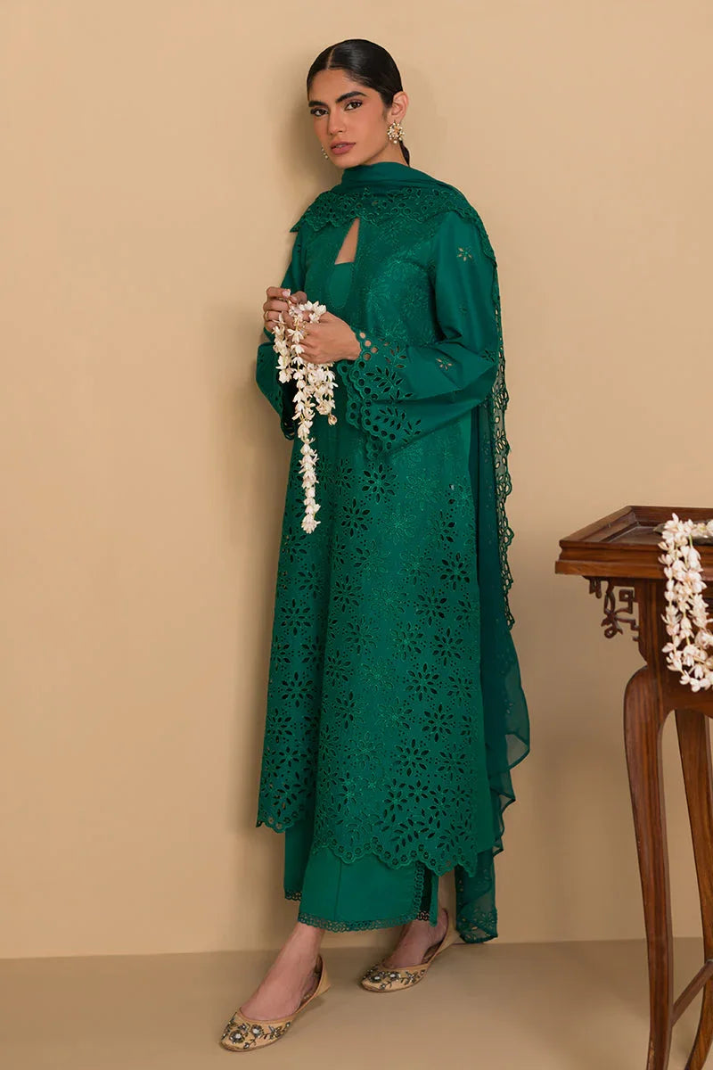 Raaz Pine Forest Lawn Suit – 3PC Chikankari Green Set