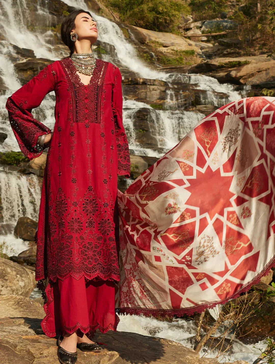 Dahlia Red Embroidered Lawn Suit – RAAZ 3PC Unstitched Summer Festive