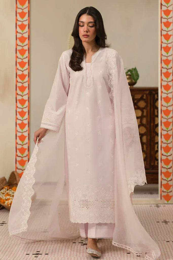 Raaz Pale Lilac Lawn Suit – 3PC Chikankari Cross Stitch Look