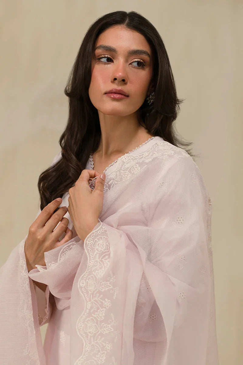 Raaz Pale Lilac Lawn Suit – 3PC Chikankari Cross Stitch Look
