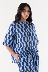 Stitched Blue Printed Cord Set