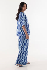 Stitched Blue Printed Cord Set